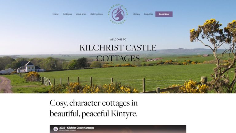 Kilchrist Castle Cottages holiday letting website, Kintyre