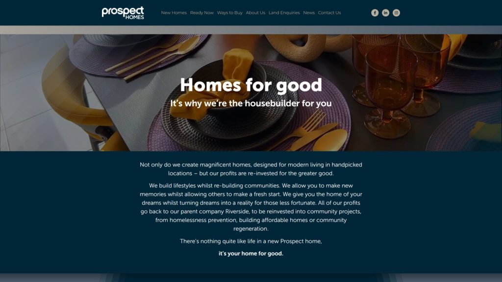 Prospect Homes new homes website homepage, built by Digital Approach
