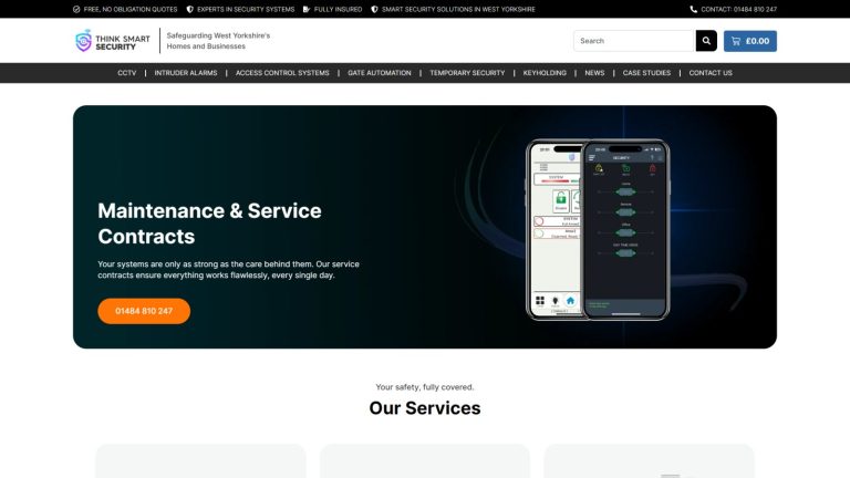 Think Smart Security systems website, West Yorkshire